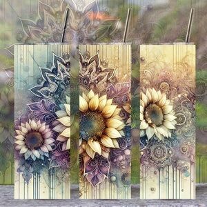 Handmade Sunflower Paint Drip Tumbler New 20oz Skinny With Lid And Straw